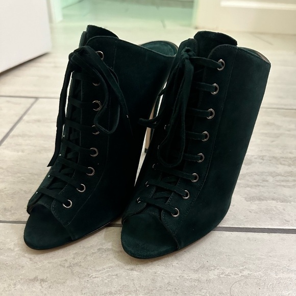 Miu Miu - Green Suede - Peep Toe Lace Up Mule heel - size 38.5 - EUC - Picture 2 of 10